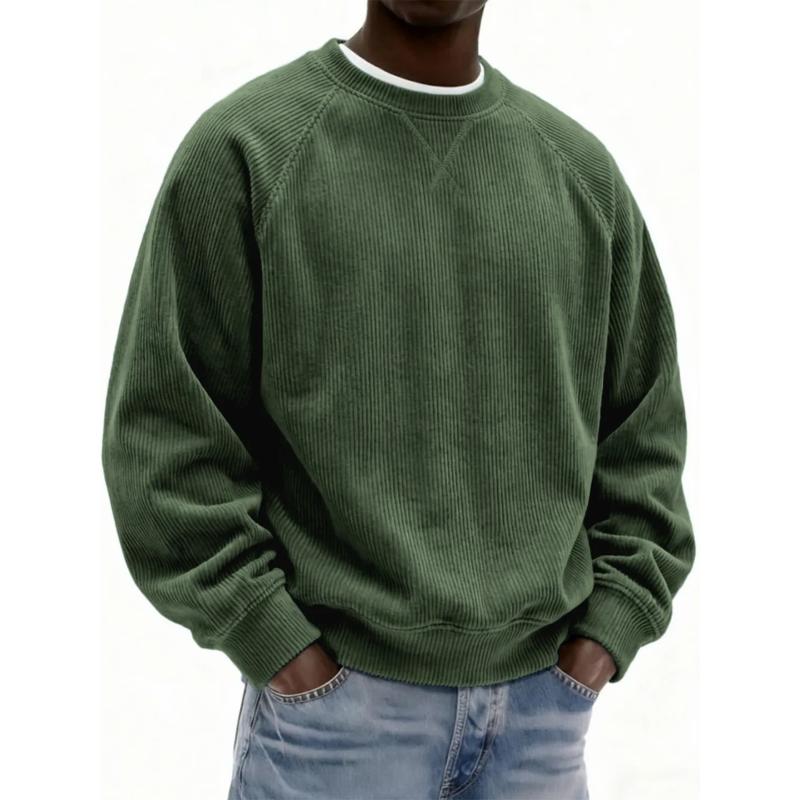 Мужская серая вельветовая толстовка с круглым вырезом, оверсайз, с длинным рукавом, повседневная, удобная, для ежедневной носки, пуловер со швом