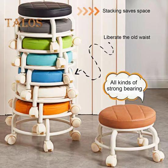 Низкий табурет на роликах с вращающимися на 360 градусов колесами, сиденье из искусственной кожи с подушкой на роликах и металлическими ножками, прочный вращающийся табурет для сидения