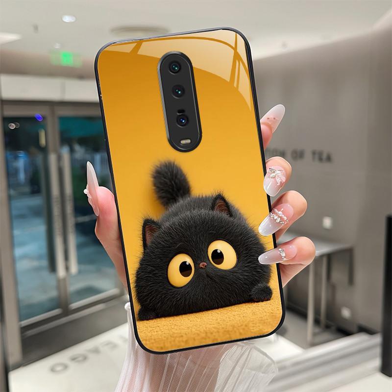 Милый мультяшный кот с цветами Чехол Для Xiaomi Mi 9T Redmi K20 Pro Poco F2 Закаленное Стекло Чехол для Телефона Защитная Задняя Крышка Жесткий Корпус