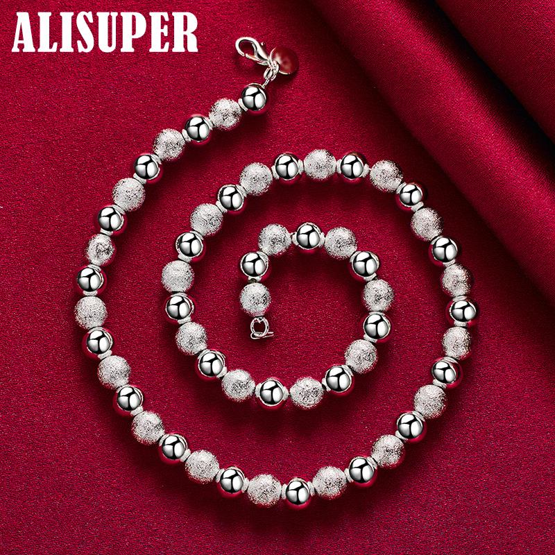 Ювелирные изделия из стерлингового серебра 925 пробы, 8 мм, матовая гладкая цепочка с шариками и бусинами