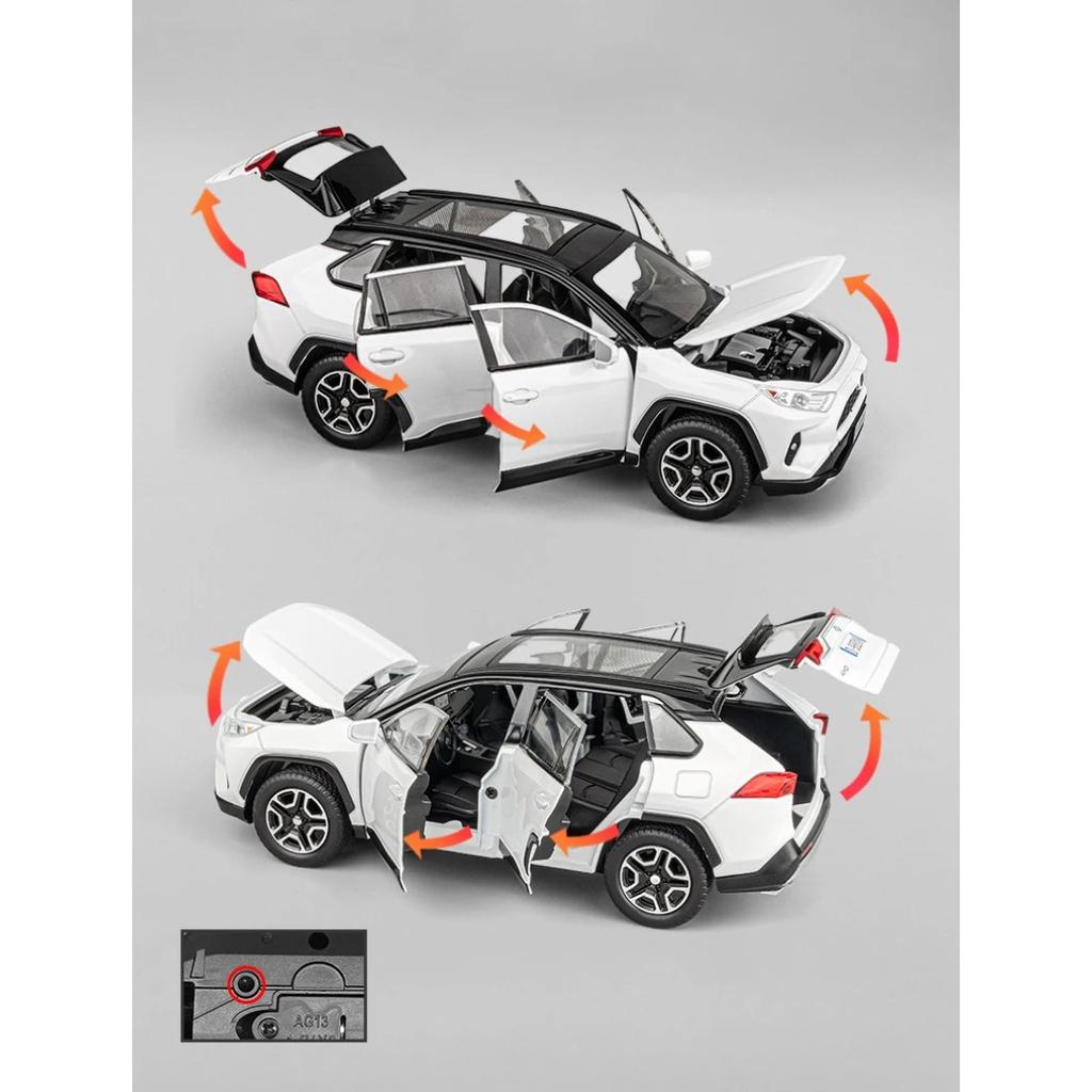1/22 Toyota RAV4 SUV Alloy Cast Toy Car Model Sound and Light Pull Back Children's Toy Collectibles Birthday Gift