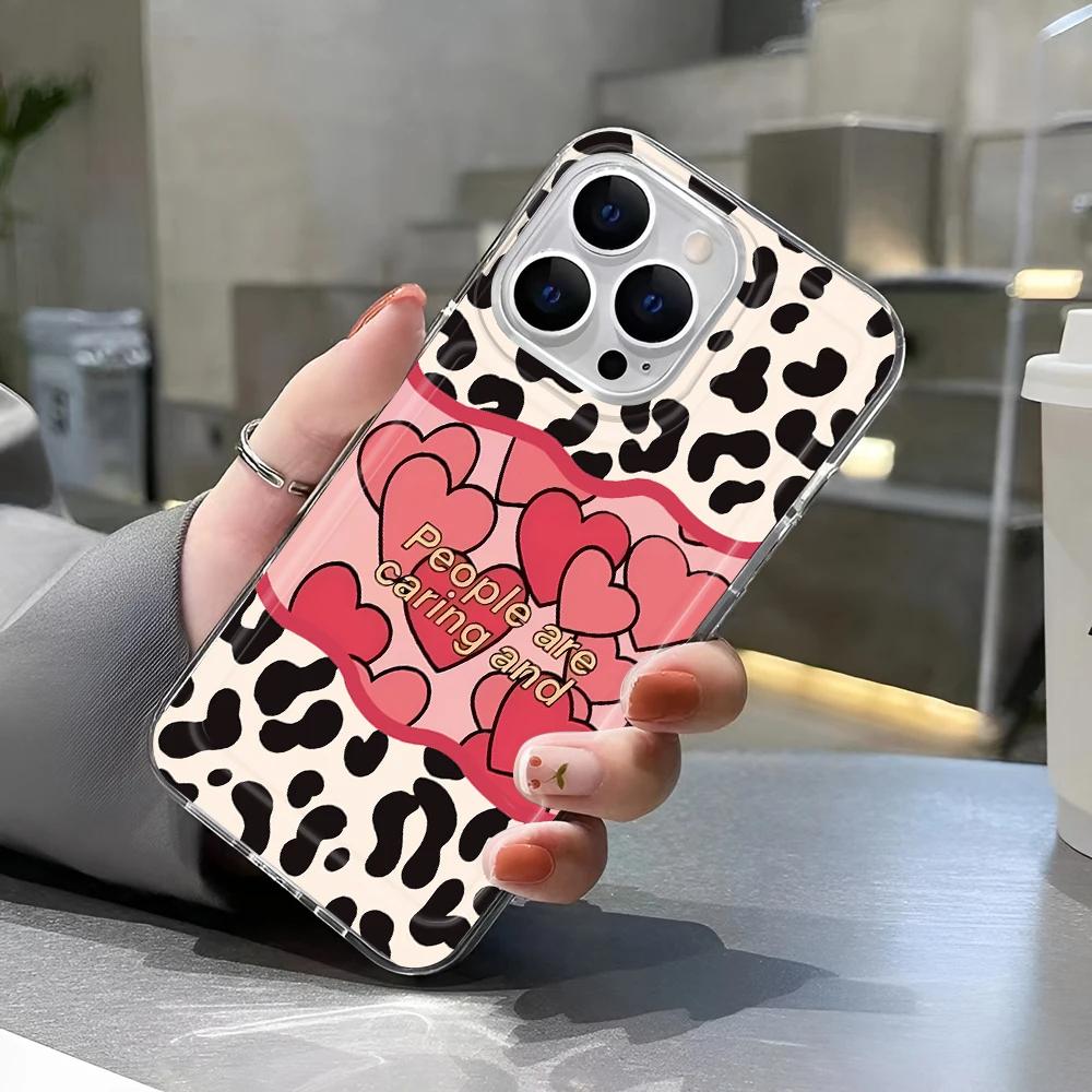 INS Чехол для телефона с леопардовым принтом и сердцем для iPhone 13 15 11 14 12 16 Pro Max 7 Plus 16e XR XS Max SE 2022 Мягкий прозрачный чехол из ТПУ