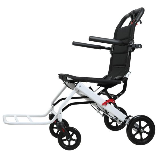 17.7 Inches Transport Wheelchair Lightweight Foldable Wheelchair Portable Aluminum Alloy Travel Wheelchair with Handlebar Brake Lever for Adults