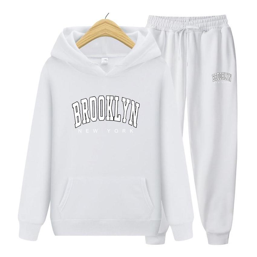 Женский комплект с капюшоном и длинными рукавами Brooklyn New York, качественная одежда с принтом, классический простой спортивный костюм, универсальная одежда в стиле Харадзюку