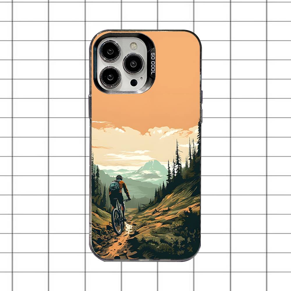 Mountain Bike Bicycle MTB Phone Case For iPhone 16,15,14,13,12,11,8,7,Pro,Max,Plus,Mini,XS,SE Anti Fall Black Matte Hard