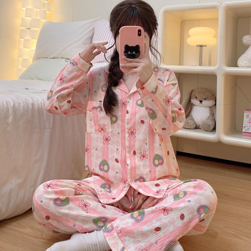 Cloud Cotton Pajamas Women'S Long-Sleeved Cardigan Cute Cartoon Girl Style Loungewear Suit
