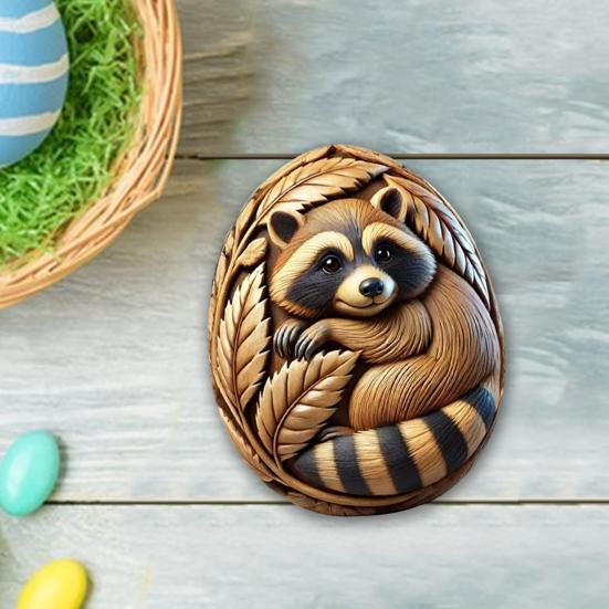 Yousheng Animal Easter Carving Craft Egg Wooden Owl Squirrel Monkey Animals Carved Eggs for Home Tiered Tray Table Decor