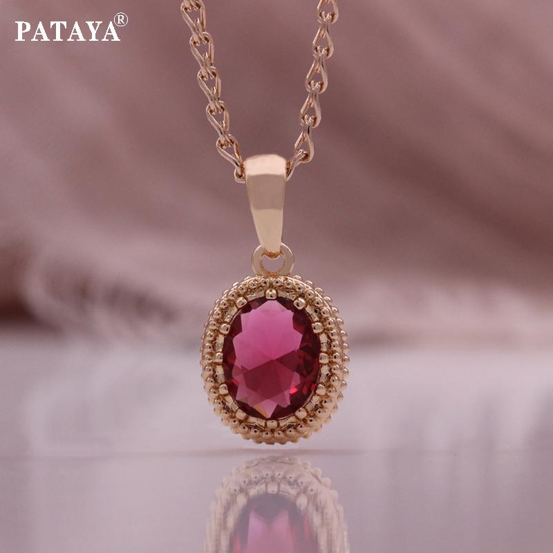 PATAYA 585 розовое золото цвет классический розовый красный искусственный циркон серьги кольцо кулон ожерелье комбинированный комплект