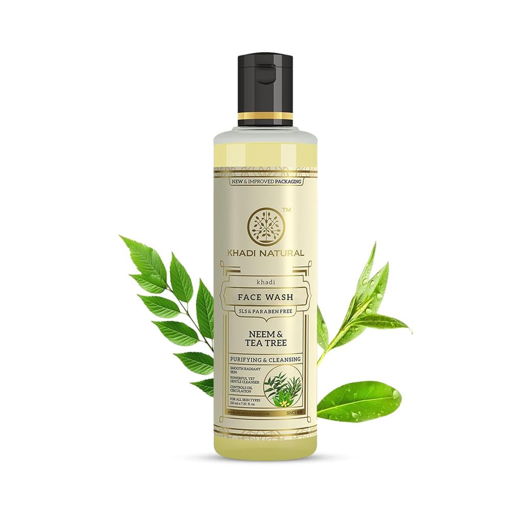 KHADI NATURAL Травяное средство для умывания лица с нимом и чайным деревом 210 мл. Набор для сияющей кожи и контроля акне