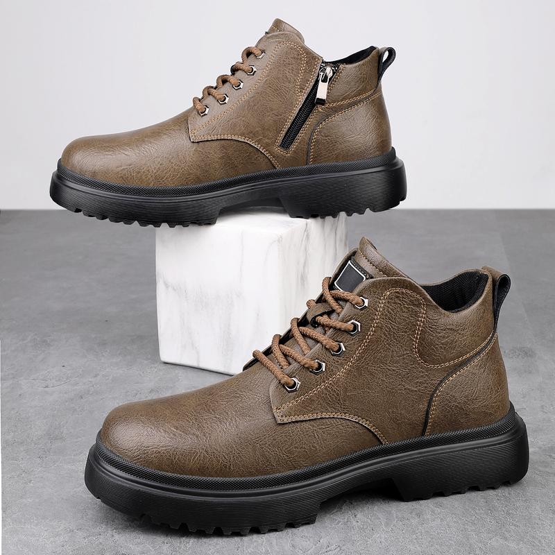 New Autumn Mens Ankle Boots High Top Fashion Shoes Outdoor Sneakers Leisure Comfortable Motorcycle Boots Soft Male Lace-Up Botas