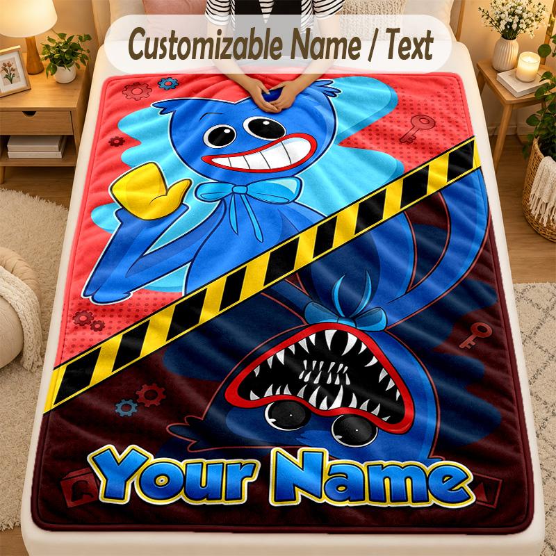 Flannel BlanketPoppy Playtime Custom Name Text Personalized Soft Warm Throw Blanket Home Decor Gift