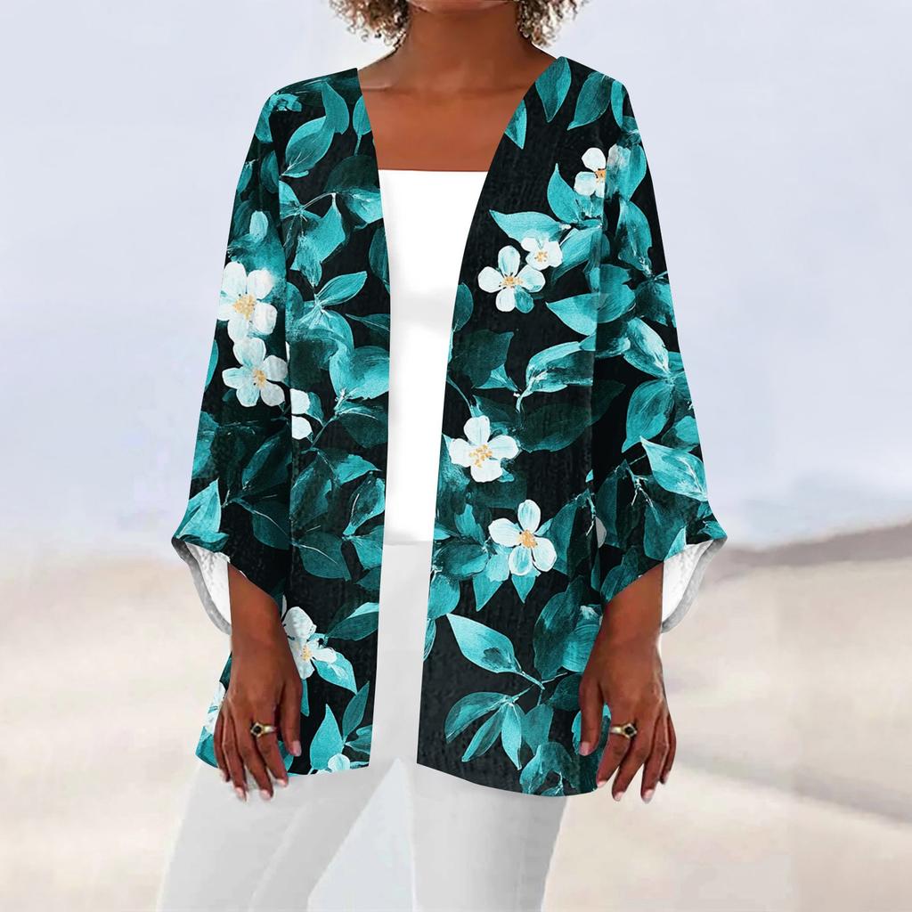 Women's Casual And Fashionable Printed Lightweight Mid Length Jacket Cardigan Cardigan
