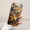Премиальный гальванизированный стеклянный чехол для телефона для iPhone 17  16  15  14  13  12  11pm Pro Plus. Золотой дизайн шестеренки в виде струящегося облака.