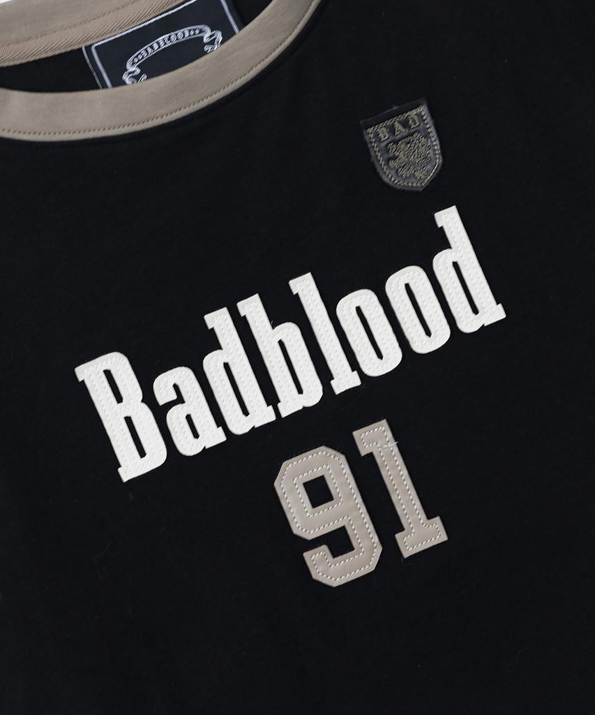 BADBLOOD Винтажная клубная футболка с длинным рукавом и контрастными манжетами и воротником - Черная