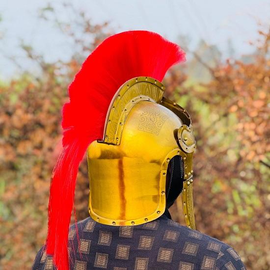 Roman Centurion  Brass Plated Gladiator  with Red  Medieval Armor Helmet Collectible Warrior Costume