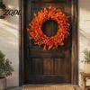 Entryway Seasonal Decor Artificial Fall Fabric Wreath for Front Door, Autumn Harvest Floral Kitchen Wall Flower Wreath, Thanksgiving Halloween