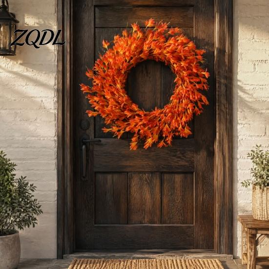 Entryway Seasonal Decor Artificial Fall Fabric Wreath for Front Door, Autumn Harvest Floral Kitchen Wall Flower Wreath, Thanksgiving Halloween