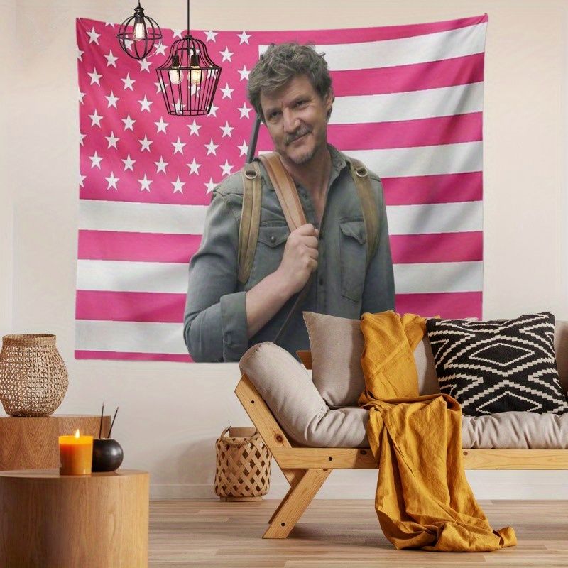 Pink White American Star Spangled Banner Pedro Pascal Portrait Tapestry Background American TV Series Room Decoration