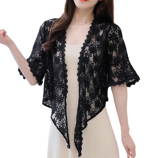 Женский кардиган, пальто с половиной рукавом, кружевная вышивка, шаль с роговыми рукавами, тонкая лоскутная короткая женская рубашка на шнуровке, сплошной цвет