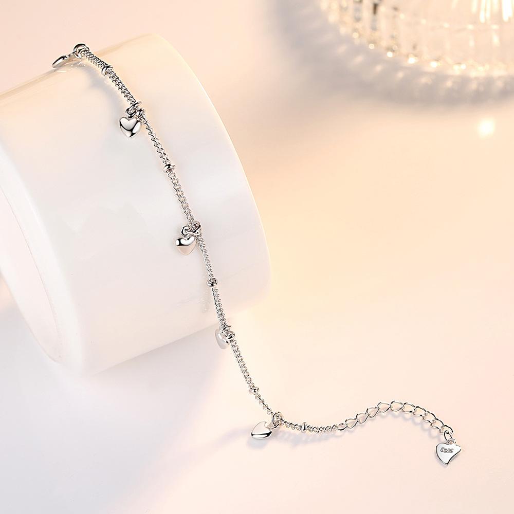 New Silver Plated Handicrafts Creative Bracelet Wholesale for Women's Fashion Heart Connecting Heart Shaped Water Diamond Heart Hand