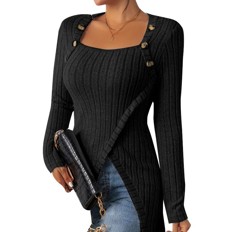 ZANZEA Женская повседневная тонкая блузка с квадратным воротником и длинным рукавом, нерегулярный подол