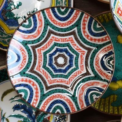 Кура Ваза Стильная Кутани мелкая старая Кутани цветная геометрическая маленькая сервировочная брендированная японская - тарелки, шедевры, тарелки, узоры, тарелки,