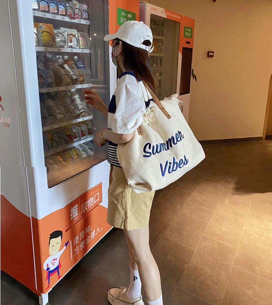 Вместительная вышитая парусиновая сумка-тоут и пляжная сумка через плечо для женщин