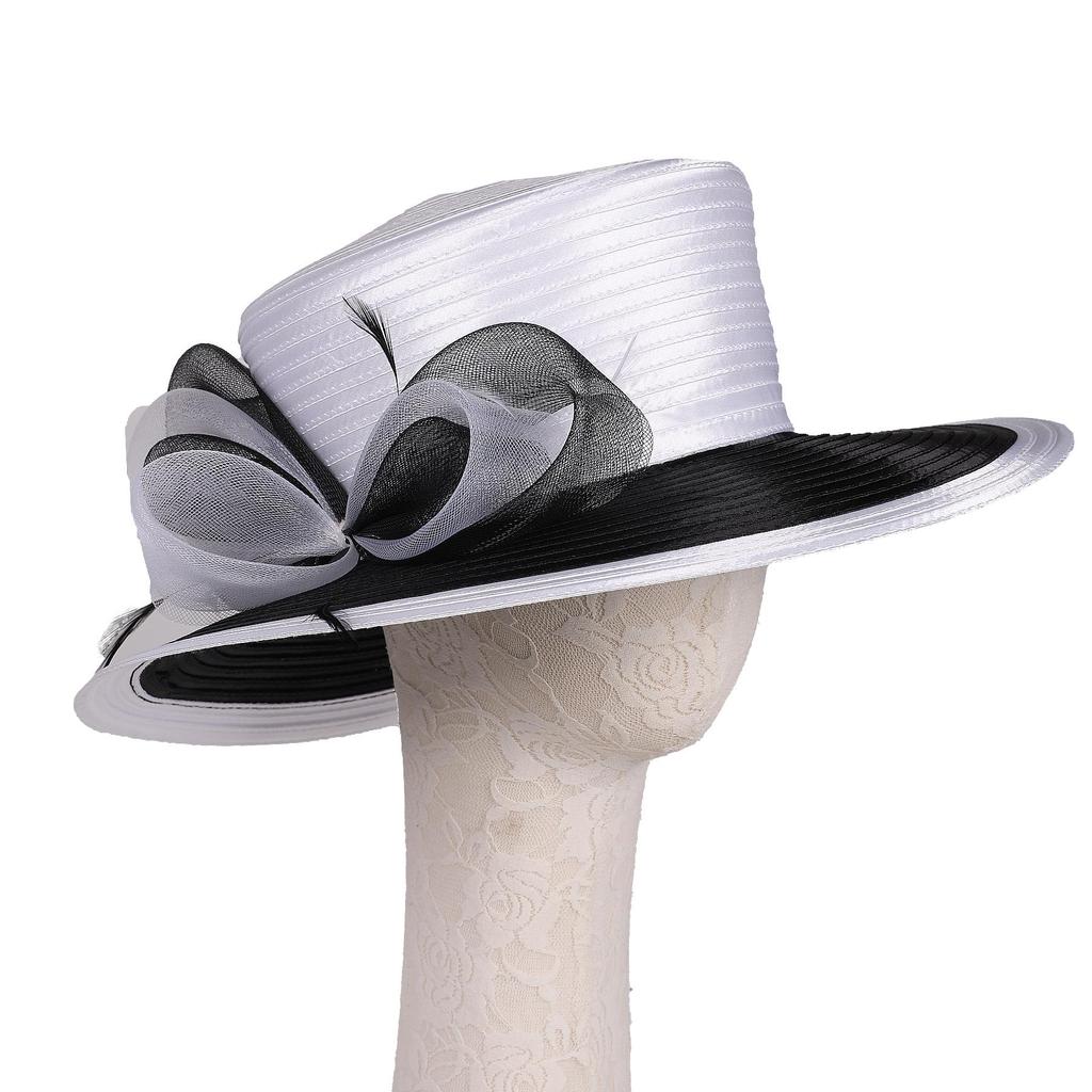 Women Derby Church Dress Fascinator Cloche Hat Wide Brim Tea Party Wedding Bucket Hat with Bow Accent