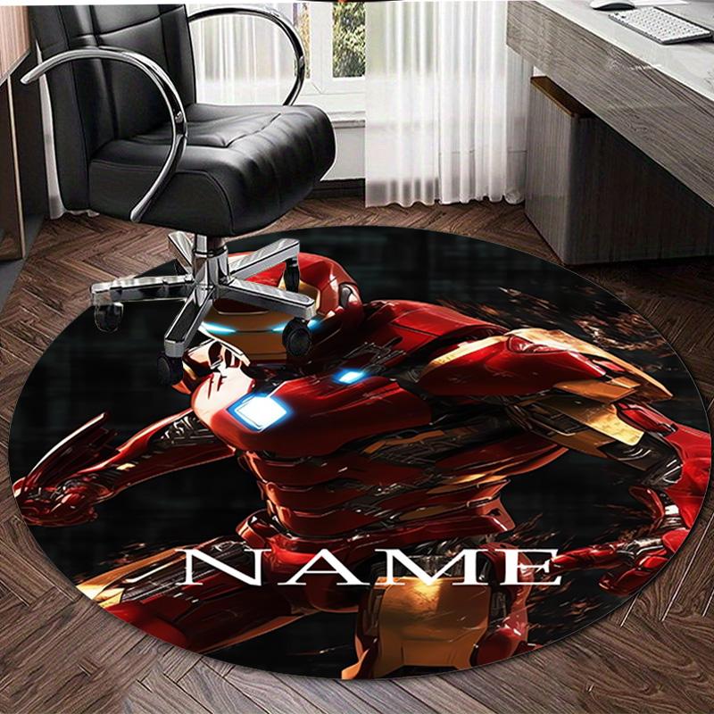 Personalized I-Iron Man Round Chair Office Rug - Perfect for Mat, Office Chair & More - Ideal Gift for Birthdays and Holidays