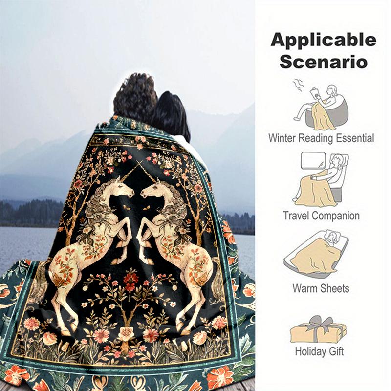 1PC Medieval Unicorn Hunting blanket, al season lightweigh Poster blanket home office outdoor nap multifunc Poster blanketional blanket