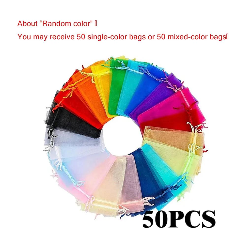 50 шт./лот многоцветный мешок для упаковки ювелирных изделий 7*9 11*16 15*20 см органза мешочки для хранения подарков свадебные мешочки с завязками оптовая продажа