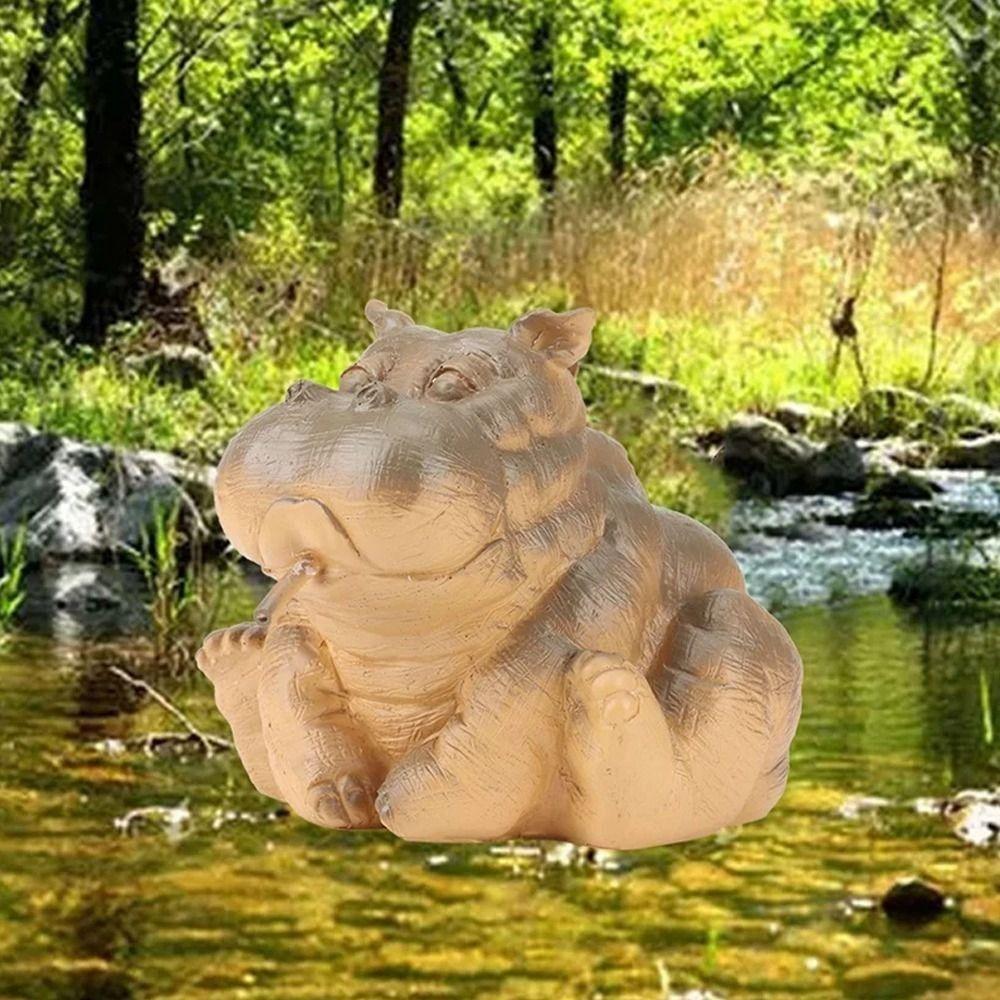 Resin Hippo Garden Statue Cute Animal Fountain Hippo Decor Hippo Pond Spitter Statue  Outdoor