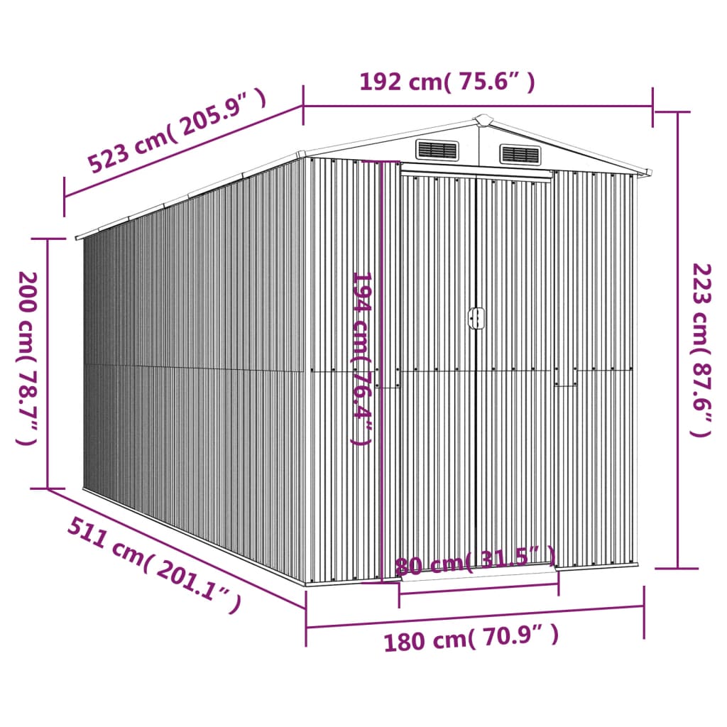 Vidaxl Szopa Ogrodowa, Zielona, 192X523X223 Cm, Stal Galwanizowana