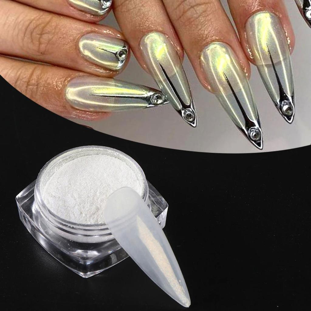 Pearl White Rubbing on Nail Art Glitter Dust Chrome Aurora Yellow Purple Manicure Decorations Mirror Mermaid Nail Powder Pigment