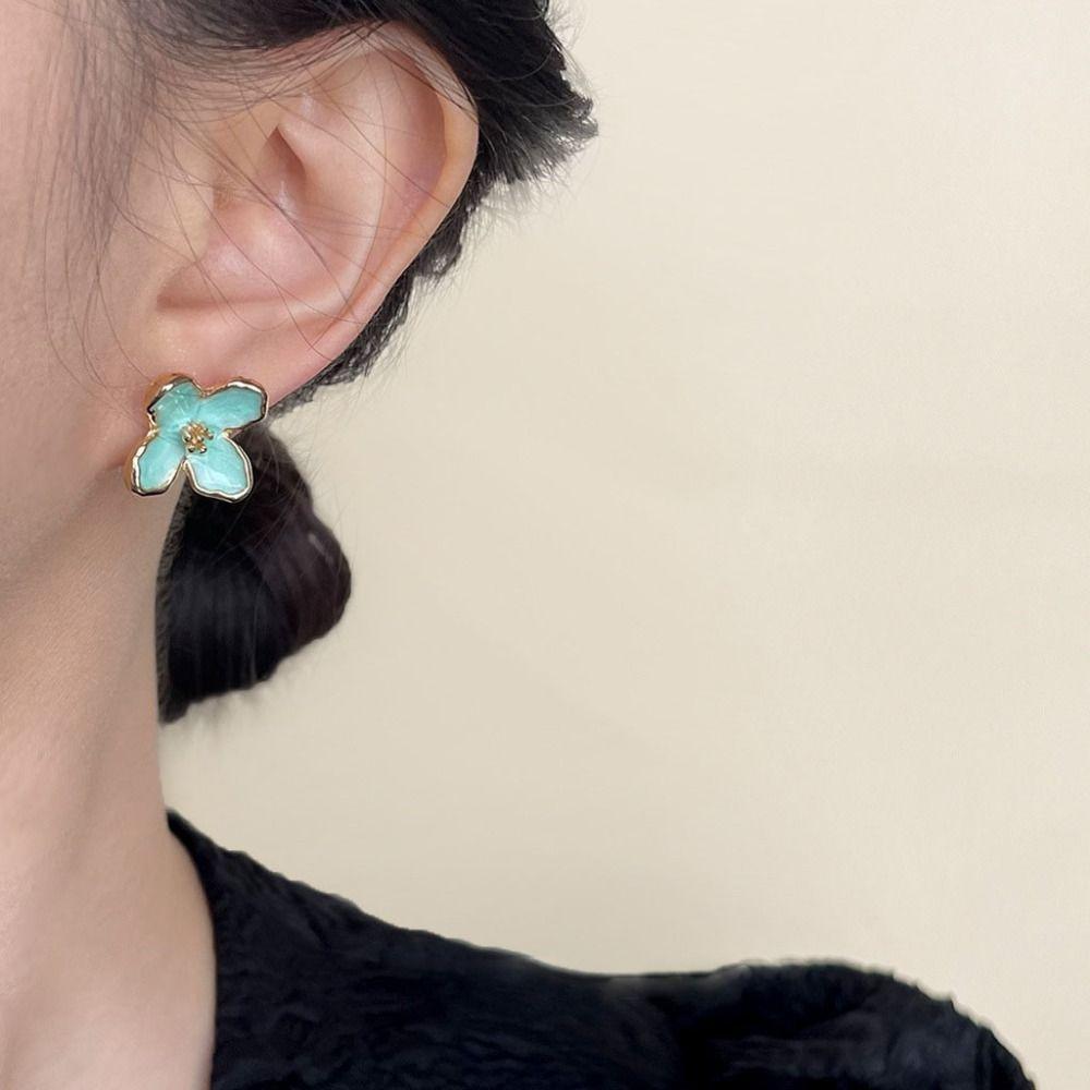 Fashion Mint Green Stud Earrings Temperament Flower Earrings Personality Chic Jewelry  French Style