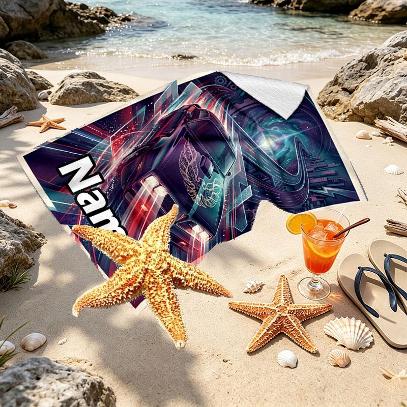 Custom Name Personalized Knight Rider Print Beach Towel, for Trip Camping Beach Party Home Decor, Birthday Gift for Family & Friends