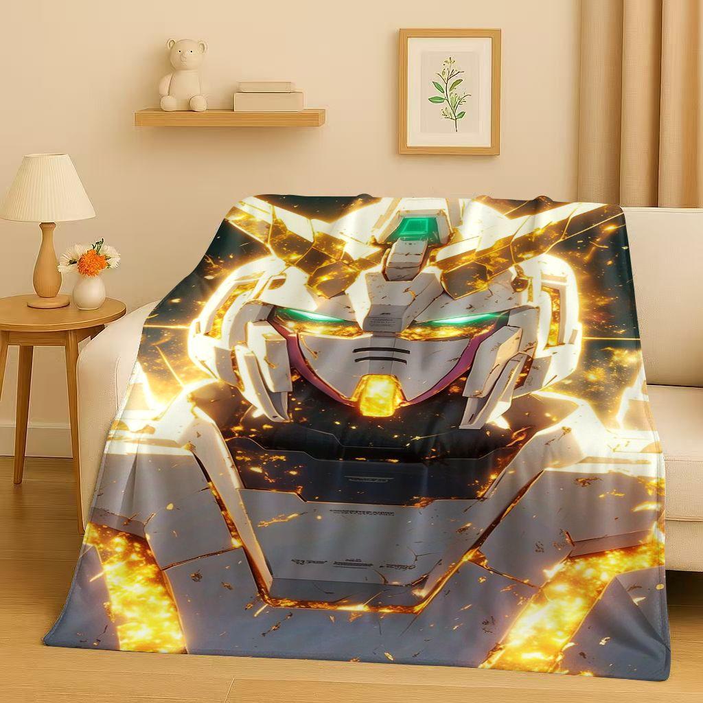 Sanrio Gundam Cartoon Robot Christmas Gift Flannel Blanket,Ultra Soft Warm Plush Throw for Home Bedroom Bed Sofa Cover Office
