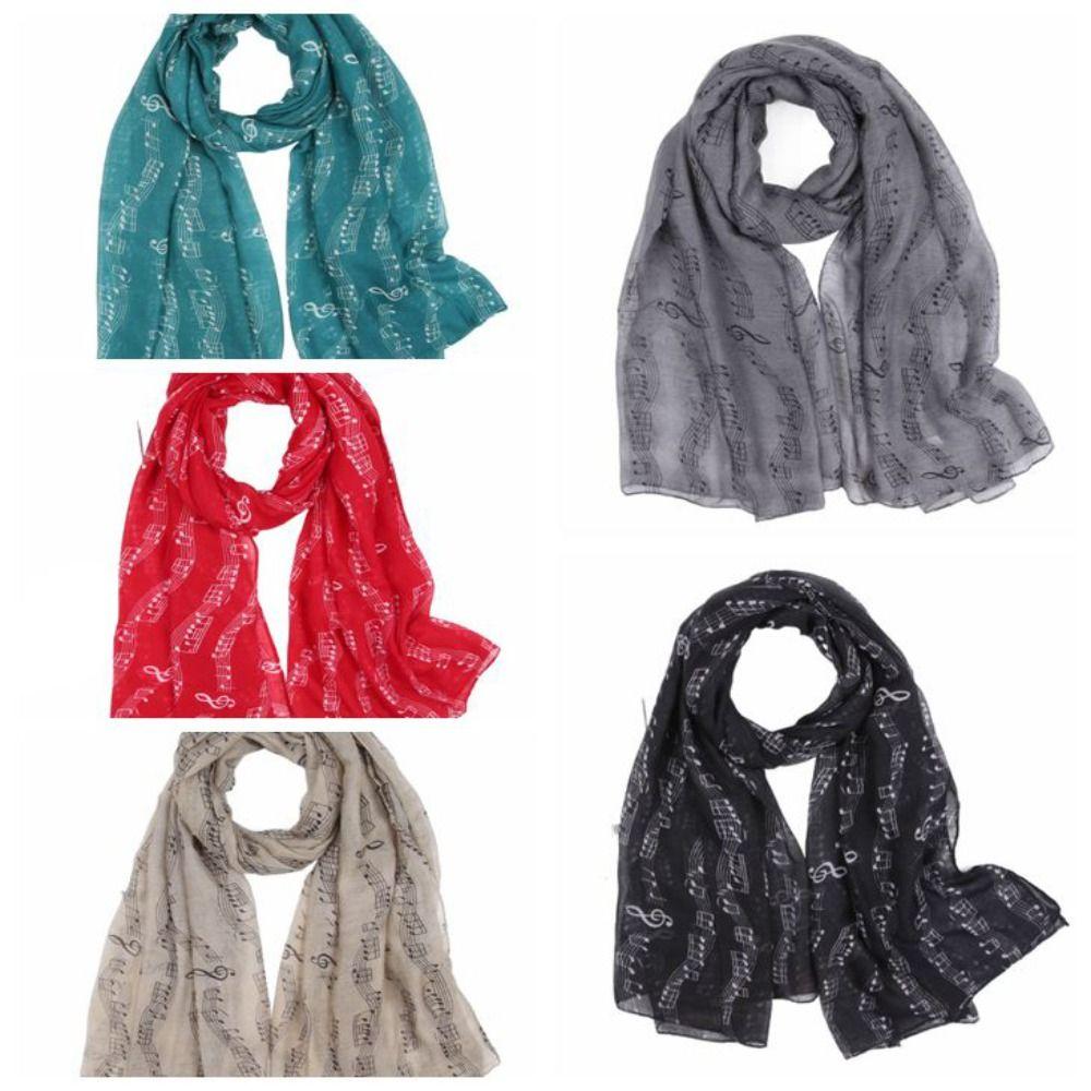 180*80cm Musical Note Print Scarf Cotton Voile Musical Note Floral Wrap  Ladies