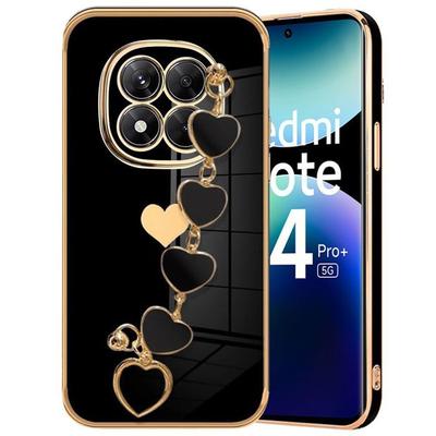 Coque Pour Xiaomi Redmi Note 14 Pro Plus 5G/Note 14 Pro+ 5G, Silicone Motif Cœur Avec Bracelet - Noir