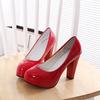 High Heels Shoes Women White Wedding Shoes Thick 10 CM Heels Fashion Party Pumps Footwear Black Red Round Zapatos De Mujer