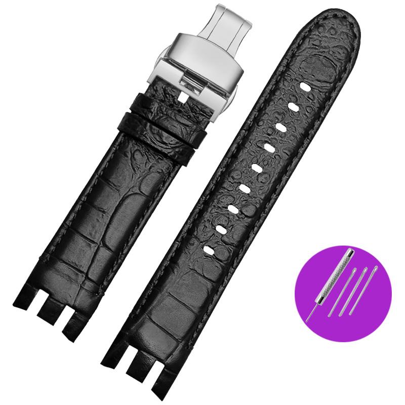 Классический ремешок для часов из натуральной кожи для Swatch Yrs403 412 402G Series, изогнутый вогнуто-выпуклый ремешок из коровьей кожи 21 мм, аксессуар для мужских часов