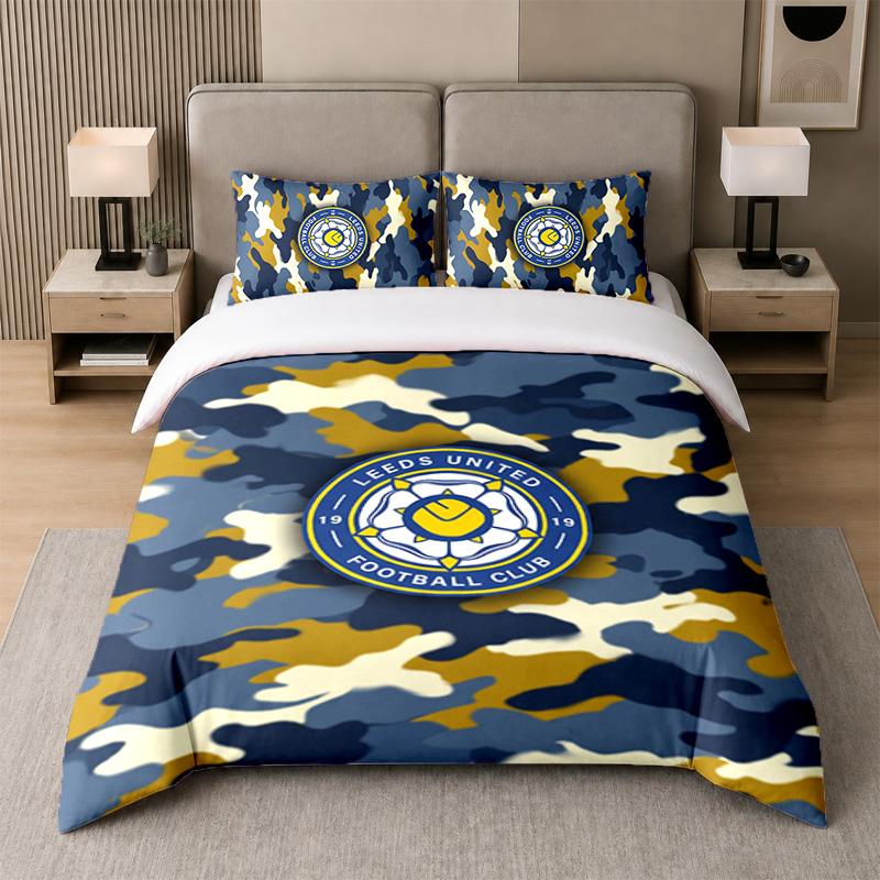 3Pcs Bedding SetLeeds United Football Soft Bed Sheet and Two Pillowcases Home Bedroom Decor