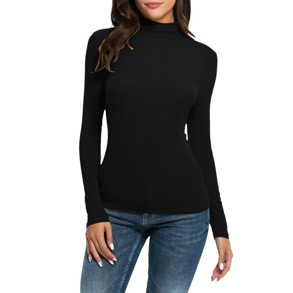 Women's Fashion Slim-Fit Stretch Base Layer Top Solid Colour Long-Sleeved Blouse