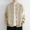 Romon Men's Striped Knitted Baseball Collar Cardigan Jacket