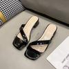 Women's Simple Square Head Sandals 2024 Summer New Fashion Transparent Open Toe Europe and America Versatile Casual Slippers