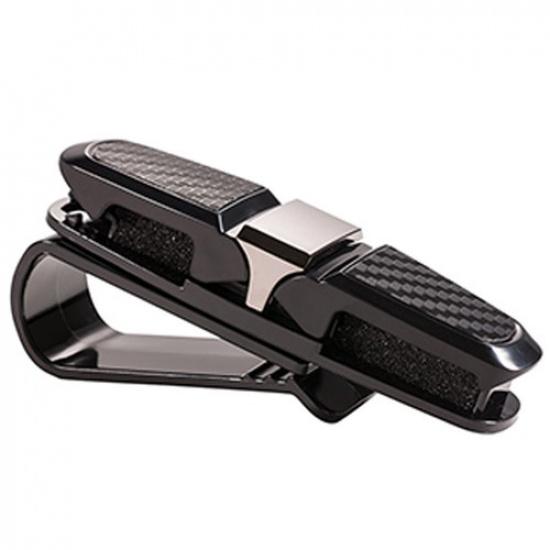 1x Black Sun Visor Glasses Sunglasses Card Ticket Holder Hook Car Accessories