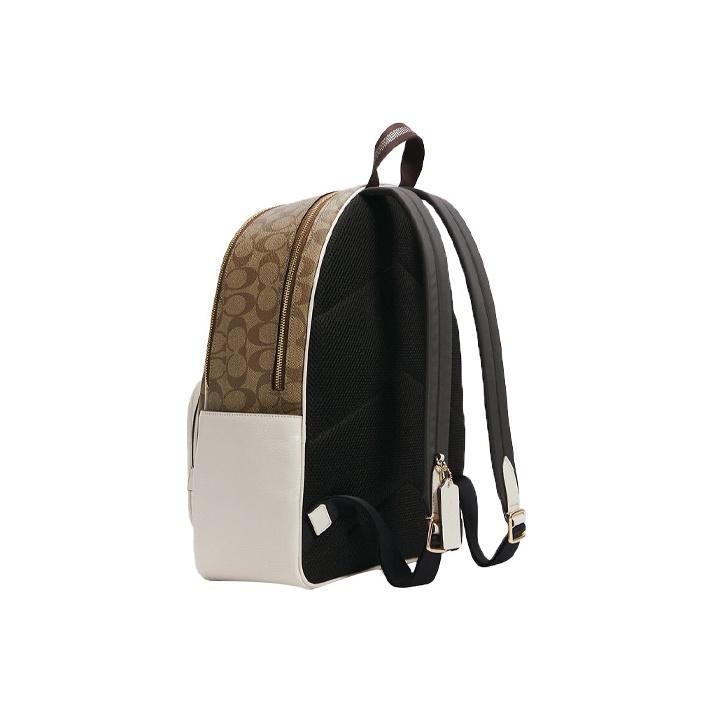 Coach 32 Color Block Leather And PVC Backpack Large Women backpacks White Brown 6495-IMDJ8