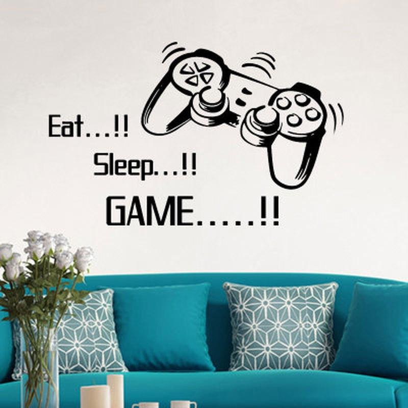 New Eat Sleep Game Wall Stickers Boys Bedroom Letter DIY Kids Rooms Decoration Art