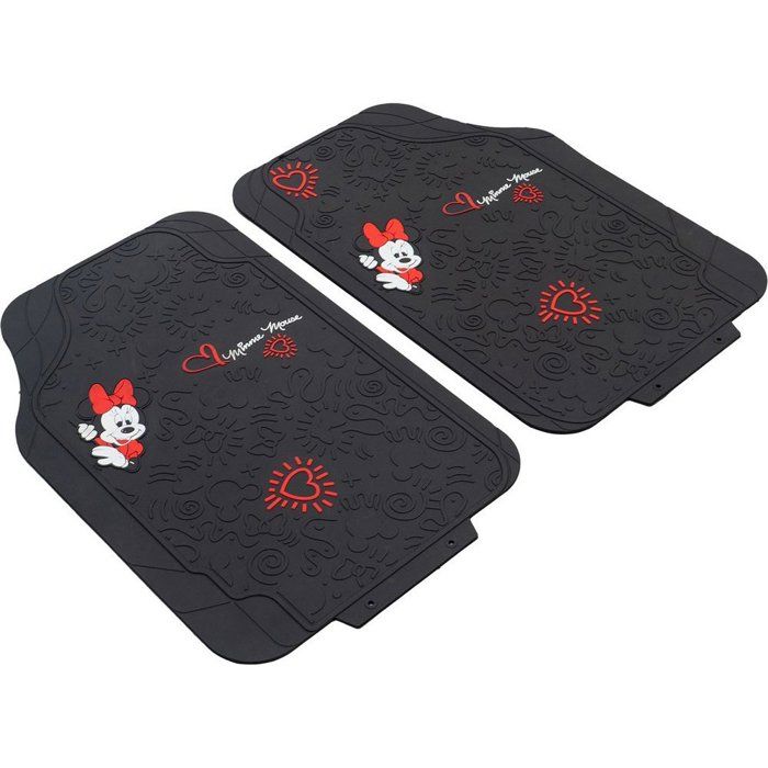 Tapis De Sol Tataway Paire De Tapis De Voiture Minnie Mouse, Pvc, Universel, 44 X 65 Cm, Noir Et Rouge