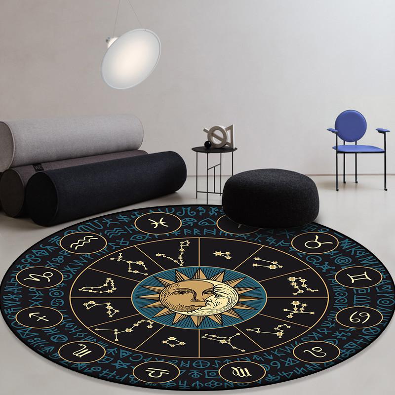 Круглый напольный коврик с принтом в виде созвездия Солнца и Луны, подходит для дома, гостиной, спальни, ковер, нескользящий напольный коврик
